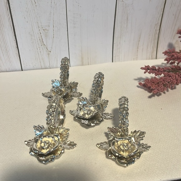Princess House 4 Silver Plated Rose Napkin Rings & Name Cards Holders Circa 70's - Picture 4 of 8